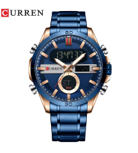 Curren Montre numérique à quartz en acier inoxydable Bleu pour homme