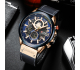 Curren Montre-bracelet de sport , chronographe, militaire, luxe, bleu, cuir véritable