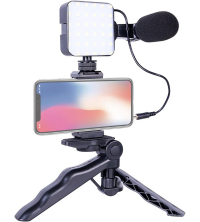 kit vidéo avec trépied, support de téléphone, microphone, lumière LED pour Podcast