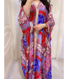 Gandoura élégante à imprimé patchwork oriental