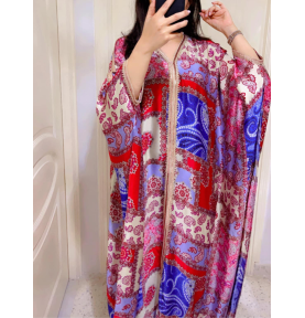 Gandoura élégante à imprimé patchwork oriental