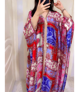 Gandoura élégante à imprimé patchwork oriental