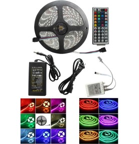 Bande lumineuse LED flexible 5050 SMD avec kit de contrôleur 44KR (12 V, 16,4 V, 300 LED, RVB) PVC