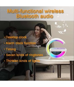 Veilleuse d’ambiance avec chargement de téléphone sans fil, effets de haut-parleur Bluetooth, réveil,