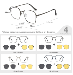 Lunettes de soleil polarisées magnétiques 3 en 1,protection UV rétro carrée