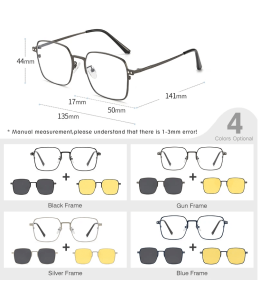 Lunettes de soleil polarisées magnétiques 3 en 1,protection UV rétro carrée