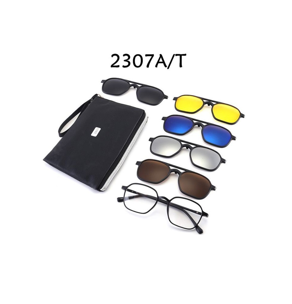 Monture de lunettes de soleil 6 en 1 pour hommes et femmes, Clip magnétique optique polarisé Réf 2307A Monture de lunettes de soleil 6 en 1 pour hommes et femmes, Clip magnétique optique polarisé Réf 2307A