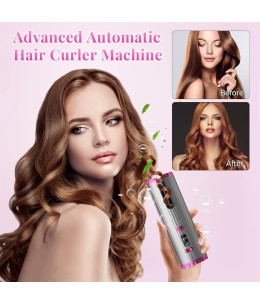 Boucleur a Cheveux Automatique, Fer à Friser Sans Fil, Bigoudi Anti-Brûlures Fer à Boucler, 6 Température et Minuterie
