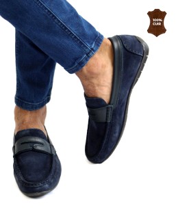 Mocassin homme Daim Bleu