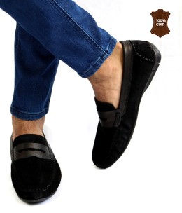 Mocassin homme Daim Noir