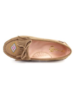 ballerine daim pour  femme avec papillon et broderie Taupe