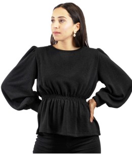 Pull femme manche bouffante  Noir