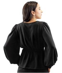 Pull femme manche bouffante  Noir