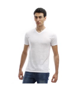 T-shirt manches courtes col V - Blanc