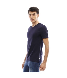 T-shirt manches courtes col V - Bleu marine