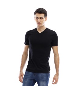 T-shirt manches courtes col V - Noir