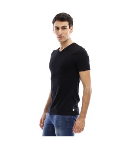 T-shirt manches courtes col V - Noir