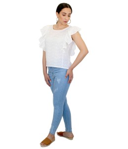 Blouse a volants superposés en broderie anglaise